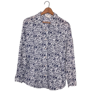 Anthropologie‎ M Lili's Closet Blue White 100% Cotton Lightweight Floral Top
